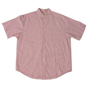 Eddie Bauer Red Checked Gingham Seersucker Button Down Collar SS Shirt Men’s L